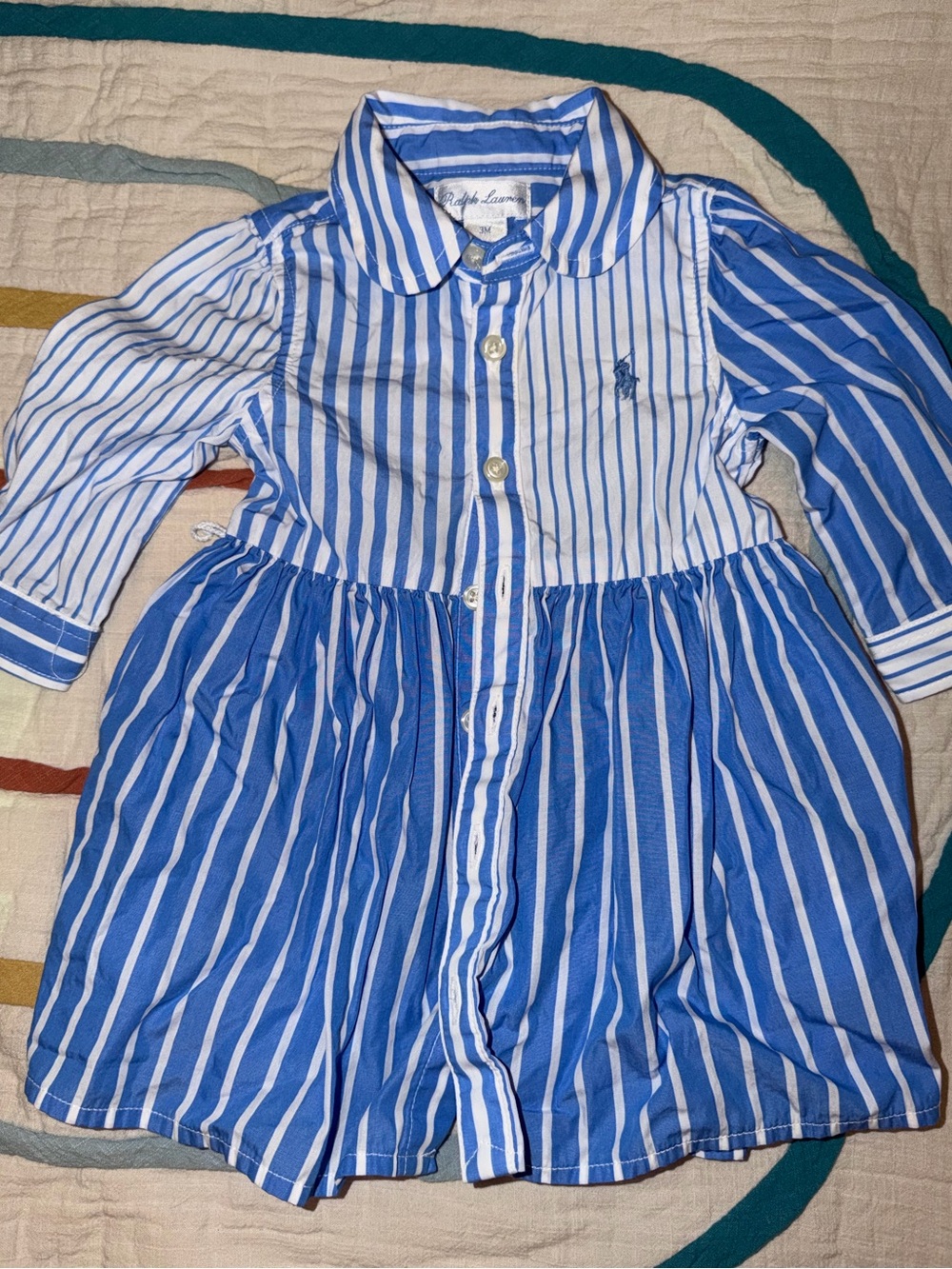 Ralph Lauren Blue & White Striped Cotton Baby Dress